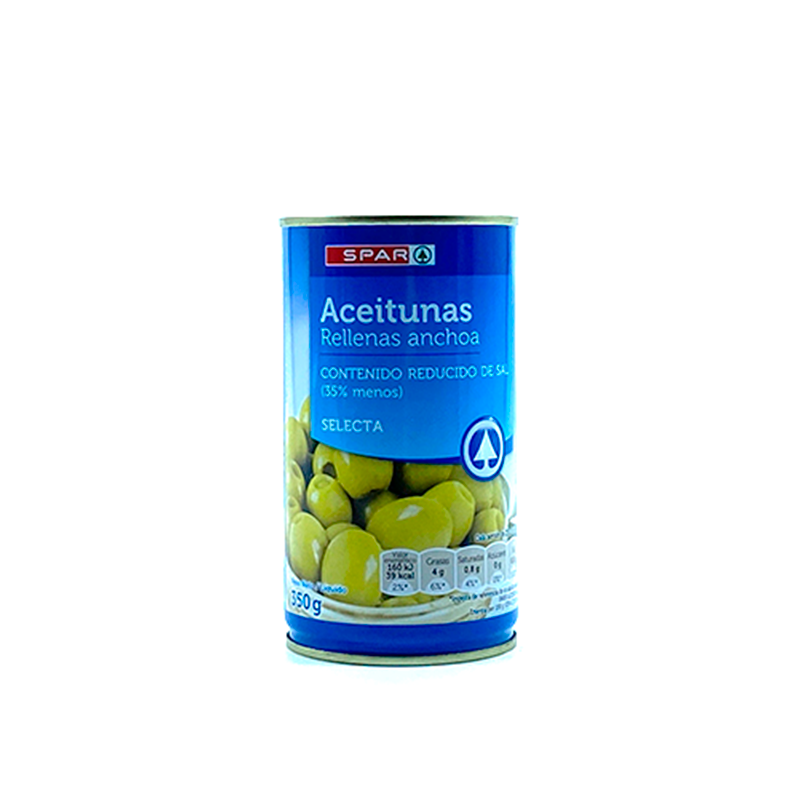 OLIVES VERTES SPAR BOITE FARCIE ANCHOIS MOINS SEL 350G